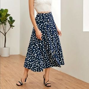SHEIN Navy & White Button Front Midi Skirt